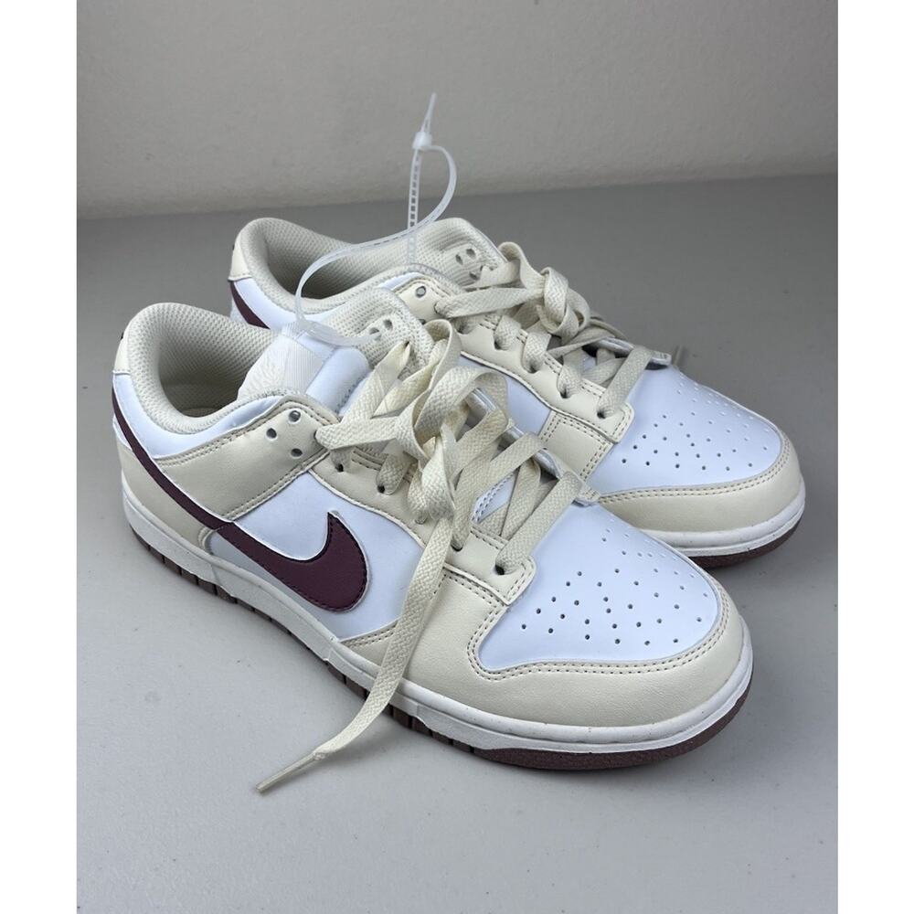Nike Dunk Low Women’s 7 White Sail Burgundy Leather Y2K Retro Sneakers - Picture 2 of 6
